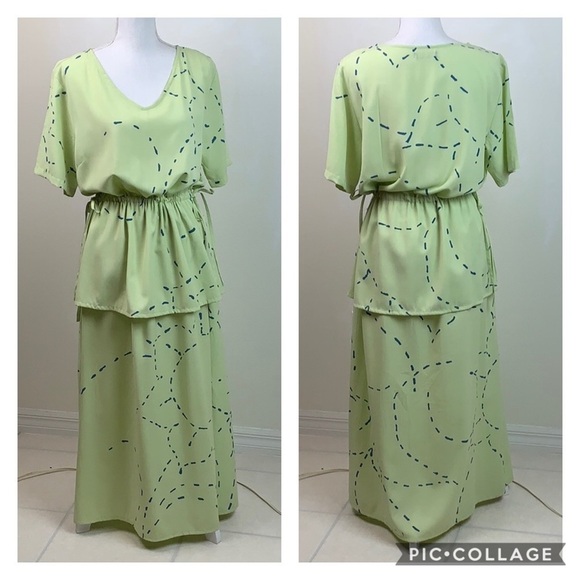 Jacques Ruc linen look peplum Lagenlook maxi dress fits L/ XL - Picture 2 of 9